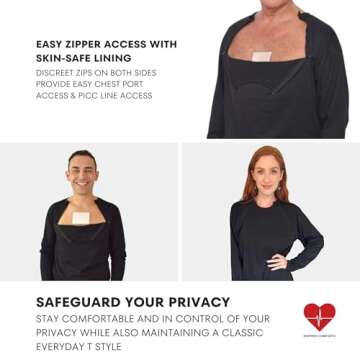 Inspired Comforts Men’s/Unisex Chemo Port Access Shirt with Dual Chest Zips | Full Sleeve | 100% Cotton