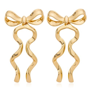 CUFELMU Gold Bow Dangle Earrings for Women - Stylish Accessory