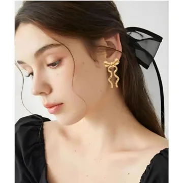 CUFELMU Gold Bow Dangle Earrings for Women - Stylish Accessory