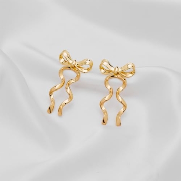 CUFELMU Gold Bow Dangle Earrings for Women - Stylish Accessory