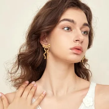 CUFELMU Gold Bow Dangle Earrings for Women - Stylish Accessory