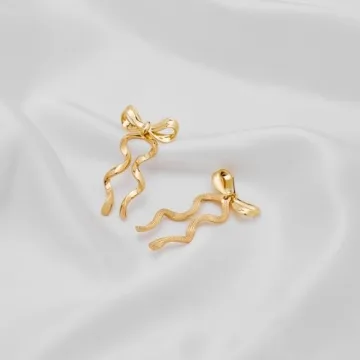 CUFELMU Gold Bow Dangle Earrings for Women - Stylish Accessory