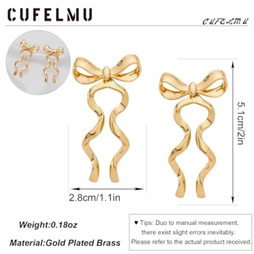 CUFELMU Gold Bow Dangle Earrings for Women - Stylish Accessory