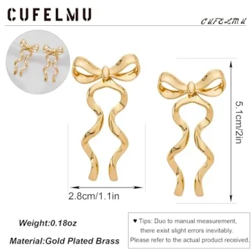 CUFELMU Gold Bow Dangle Earrings for Women - Stylish Accessory
