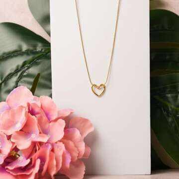 Assell Single Heart Necklace for Women 14k Gold Plated Heart Necklace Simple Heart Necklace as Unique Gifts for Women, Adjustable Length Gold Necklace For Women