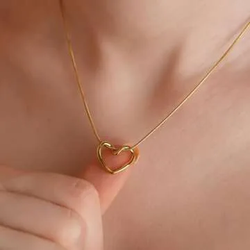 Assell Single Heart Necklace for Women 14k Gold Plated Heart Necklace Simple Heart Necklace as Unique Gifts for Women, Adjustable Length Gold Necklace For Women