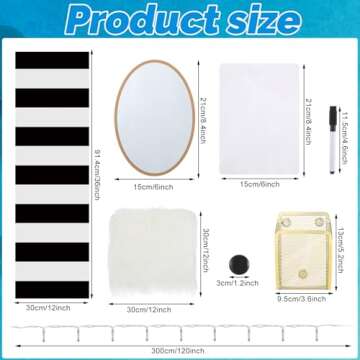 Harloon 13 Pcs School Locker Organizer Decorating Set Include Magnetic Wallpaper Mirror Cup Faux Fur Cushion Battery Powered String Lights 6 Magnets (Stripes)