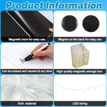 Harloon 13 Pcs School Locker Organizer Decorating Set Include Magnetic Wallpaper Mirror Cup Faux Fur Cushion Battery Powered String Lights 6 Magnets (Stripes)