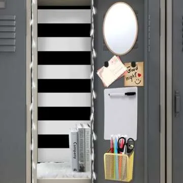 Harloon 13 Pcs School Locker Organizer Decorating Set Include Magnetic Wallpaper Mirror Cup Faux Fur Cushion Battery Powered String Lights 6 Magnets (Stripes)