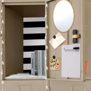 Harloon 13 Pcs School Locker Organizer Decorating Set Include Magnetic Wallpaper Mirror Cup Faux Fur Cushion Battery Powered String Lights 6 Magnets (Stripes)