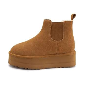 Athlefit Women's Classic Chelsea Platform Mini Boots Winter Warm Fur Lined Anti-Slip Short Ankle Sno...