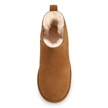 Athlefit Women's Classic Chelsea Platform Mini Boots Winter Warm Fur Lined Anti-Slip Short Ankle Snow Chestnut Boots Size 11