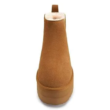 Athlefit Women's Classic Chelsea Platform Mini Boots Winter Warm Fur Lined Anti-Slip Short Ankle Snow Chestnut Boots Size 11