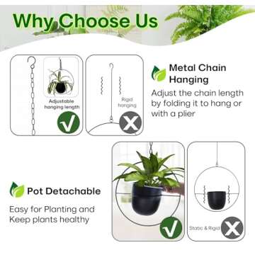 Shineloha 2 Pack Hanging Planters for Indoor Plants with 5.5" Pot + Ceiling Hook + Extender Chain | Hanging Plant Holder, Metal Minimalist Planter, NO Plant incld