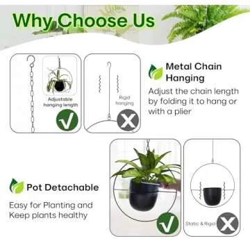 Shineloha 2 Pack Hanging Planters for Indoor Plants with 5.5" Pot + Ceiling Hook + Extender Chain | Hanging Plant Holder, Metal Minimalist Planter, NO Plant incld