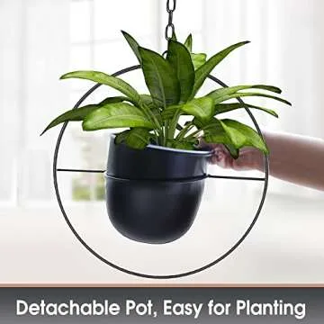 Shineloha 2 Pack Hanging Planters for Indoor Plants with 5.5" Pot + Ceiling Hook + Extender Chain | Hanging Plant Holder, Metal Minimalist Planter, NO Plant incld