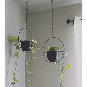 Shineloha 2 Pack Hanging Planters for Indoor Plants with 5.5" Pot + Ceiling Hook + Extender Chain | Hanging Plant Holder, Metal Minimalist Planter, NO Plant incld