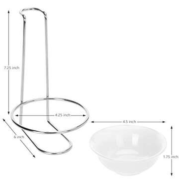 MyGift White Ceramic Ladle Holder Spoon Rest, Upright Single Cooking Utensil Holder, Vertical Drip Catcher Dish with Stainless Steel Stand for Kitchen Counter