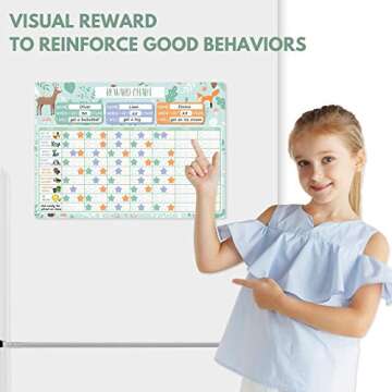 Reward Chart for Multiple Kids 17 x 12 Inch Dry Erasable Chore Chart | Magnetic Responsibility Chart, Chore Chart, Behavior Chart,Star Chart for Toddlers | Large Size with White Board Marker