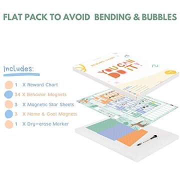 Reward Chart for Multiple Kids 17 x 12 Inch Dry Erasable Chore Chart | Magnetic Responsibility Chart, Chore Chart, Behavior Chart,Star Chart for Toddlers | Large Size with White Board Marker