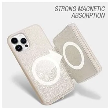 ZVE Wallet Case for iPhone 14 Pro 6.1 inch, Magsafe Zipper Leather RFID Blocking Cards Holder Slots Case with Magnetic Wireless Charging, Protective Cover for iPhone 14 Pro 6.1” (2022) - Beige