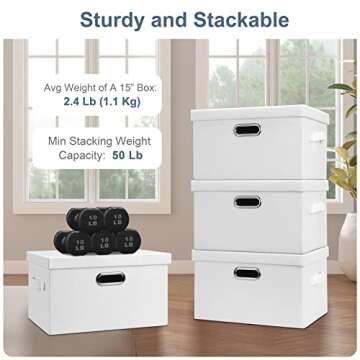 Graciadeco Medium 15" 21 Quart Collapsible Stackable Storage Bins with Lids, 5 Packs White Foldable Fabric Closet Storage Boxes with Lids, Lidded Heavy-duty Linen Baskets(15x11x8)