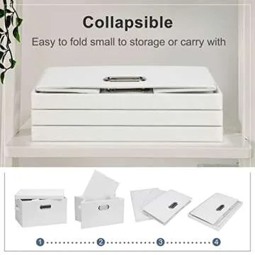 Graciadeco Medium 15" 21 Quart Collapsible Stackable Storage Bins with Lids, 5 Packs White Foldable Fabric Closet Storage Boxes with Lids, Lidded Heavy-duty Linen Baskets(15x11x8)