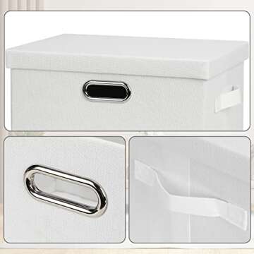 Graciadeco Medium 15" 21 Quart Collapsible Stackable Storage Bins with Lids, 5 Packs White Foldable Fabric Closet Storage Boxes with Lids, Lidded Heavy-duty Linen Baskets(15x11x8)