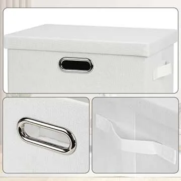 Graciadeco Medium 15" 21 Quart Collapsible Stackable Storage Bins with Lids, 5 Packs White Foldable Fabric Closet Storage Boxes with Lids, Lidded Heavy-duty Linen Baskets(15x11x8)