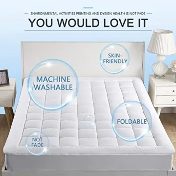 Queen Mattress Pad Cover Cooling Mattress Topper Pillow Top with Down Alternative Fill (8-21” Fitted Deep Pocket Queen Size) White