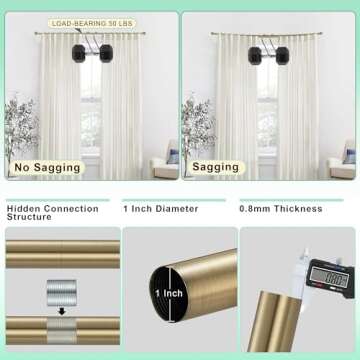 Lwiiom Antique Bronze Curtain Rod for Windows 28-86",Internal Splicing 1 Inch Diameter Disc Curtain Rod,Adjustable Room Darkening Curtain Rod with Aluminum Finials and Brackets,Wrap Around Design