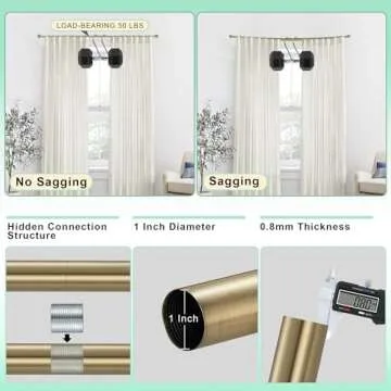 Lwiiom Antique Bronze Curtain Rod for Windows 28-86",Internal Splicing 1 Inch Diameter Disc Curtain Rod,Adjustable Room Darkening Curtain Rod with Aluminum Finials and Brackets,Wrap Around Design