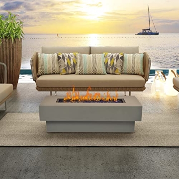BAIDE HOME 48-Inch Flint Gray Rectangle Fire Pit Table - Modern Outdoor Fire Table with Lid and Fire...