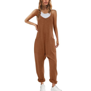 Stylish Nirovien Women’s Waffle Knit Jumpsuit - Oversized Romper with Pockets