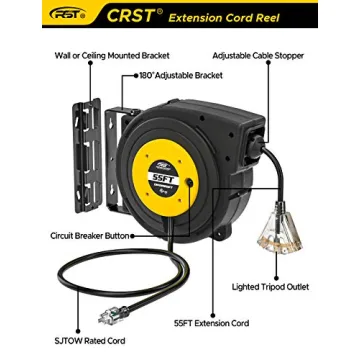 CRST Retractable 55FT Extension Cord Reel for Safety