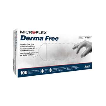 Microflex Derma Free DF-850 Disposable Smooth Vinyl Gloves for Food Prep & Handling - Large, Natural...