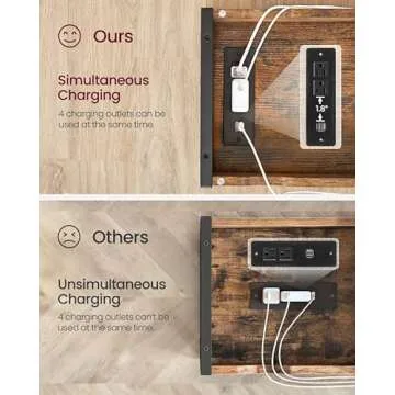 VASAGLE Side Table with Storage, End Table with USB Ports and Outlets, Nightstand with Charging Station, Fabric Bags, for Living Room, Bedroom, Rustic Brown and Black ULET310B01V1