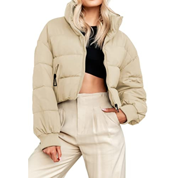KYL Women's Cropped Puffer Jacket in Apricot - Stylish Warmth