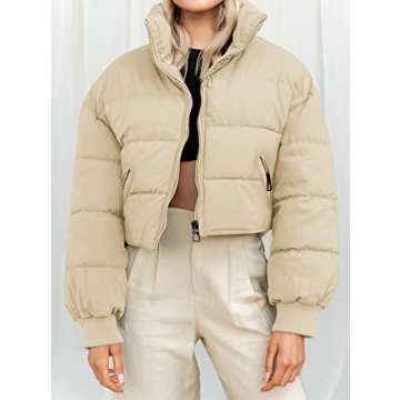 KYL Women's Cropped Puffer Jacket in Apricot - Stylish Warmth
