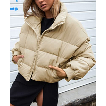 KYL Women's Cropped Puffer Jacket in Apricot - Stylish Warmth