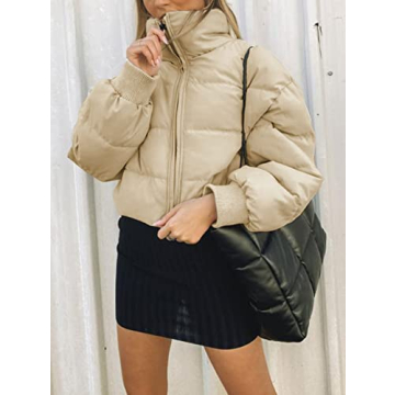 KYL Women's Cropped Puffer Jacket in Apricot - Stylish Warmth