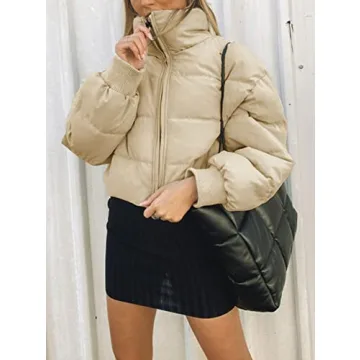 KYL Women's Cropped Puffer Jacket in Apricot - Stylish Warmth