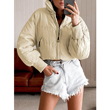 KYL Women's Cropped Puffer Jacket in Apricot - Stylish Warmth