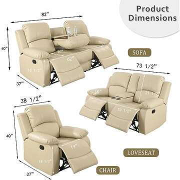 AYCP Bonded Leather Living Room Furniture Set Reclining Sofa Set Loveseat Furniture Sets in Living R...
