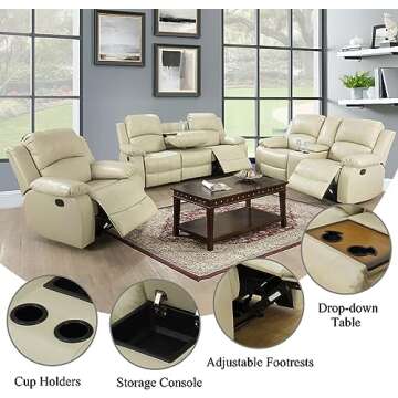 AYCP Reclining Sofa Set - Stylish Bonded Leather Comfort