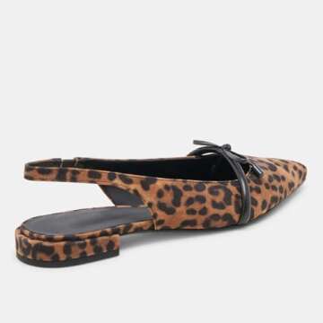 Riekhany Slingback Flats for Women Suede Leopard Bow Tie Closed Pointed Toe Low Heel Pumps Comfortable Work Dress Ballet Flats Slip On Mule Shoes Leopard