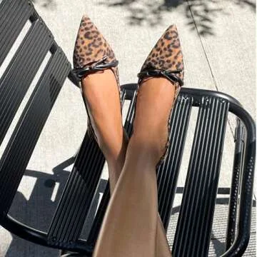 Riekhany Slingback Flats for Women Suede Leopard Bow Tie Closed Pointed Toe Low Heel Pumps Comfortable Work Dress Ballet Flats Slip On Mule Shoes Leopard
