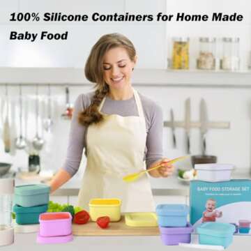 Finorder Set of 6 100% Silicone Baby Food Storage Containers, 3.5 oz Leak Proof Food Snack Storage Cubes of Cute Fun Colors with Airtight Lids, Freezer Dishwasher Safe Containers for Infants Babies