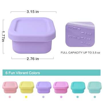 Finorder Set of 6 100% Silicone Baby Food Storage Containers, 3.5 oz Leak Proof Food Snack Storage Cubes of Cute Fun Colors with Airtight Lids, Freezer Dishwasher Safe Containers for Infants Babies