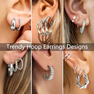 ADOYI Silver Hoop Earrings Set for Women - 9 Pairs Gold Plated